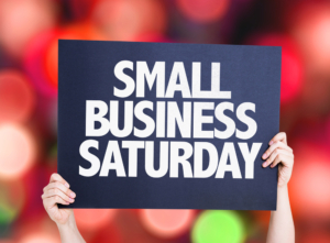 Red blurred backrground with Blue Small Business Saturday